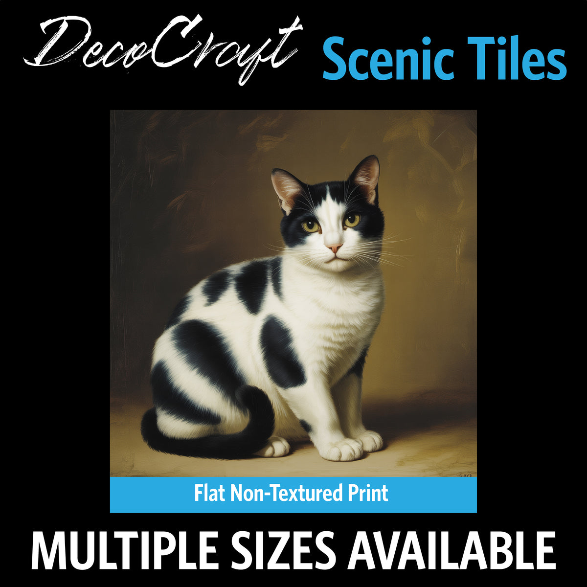 DecoCraft - Scenic Tiles Series - Oil Painting Pets - Tabby - Black and White