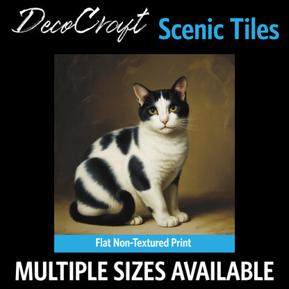 DecoCraft - Scenic Tiles Series - Oil Painting Pets - Tabby - Black and White