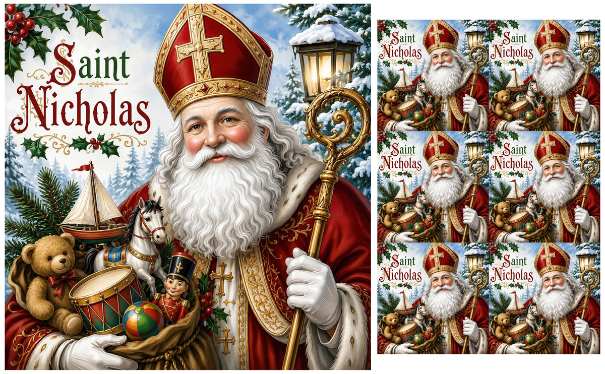 DecoCraft - Studio 1375 - Scenic Tiles Series - Christmas Postcards - St. Nicholas and Christmas Treasures
