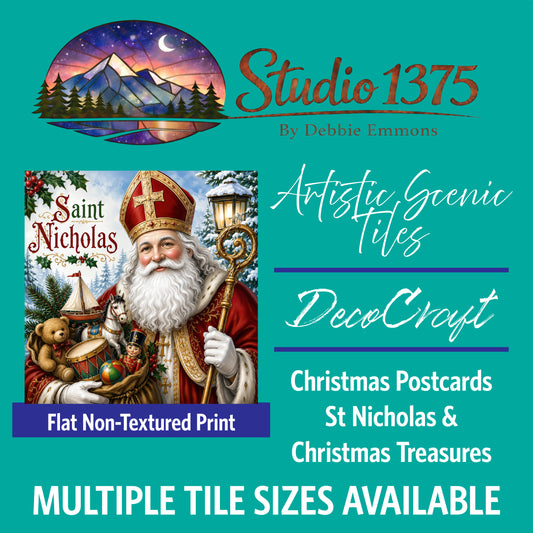 DecoCraft - Studio 1375 - Scenic Tiles Series - Christmas Postcards - St. Nicholas and Christmas Treasures
