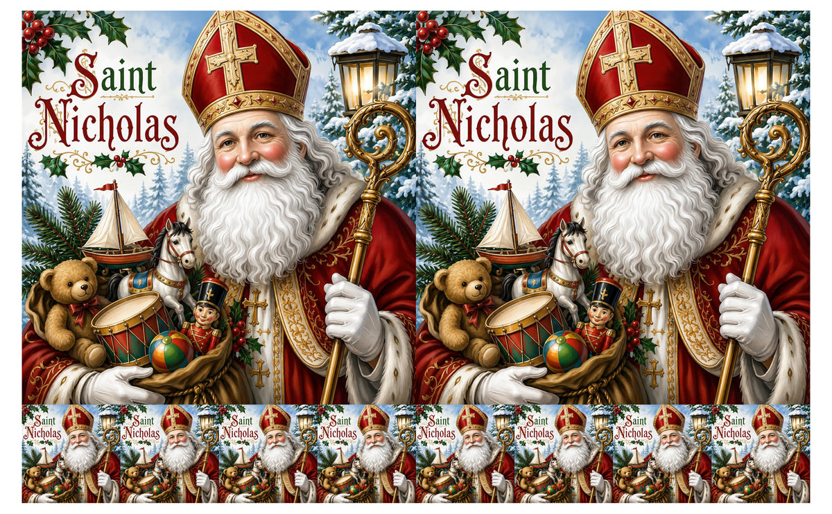 DecoCraft - Studio 1375 - Scenic Tiles Series - Christmas Postcards - St. Nicholas and Christmas Treasures