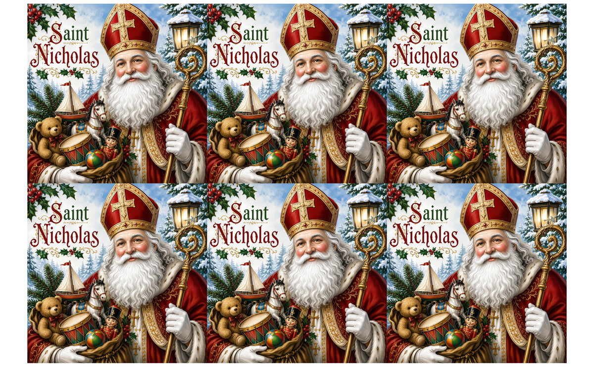 DecoCraft - Studio 1375 - Scenic Tiles Series - Christmas Postcards - St. Nicholas and Christmas Treasures