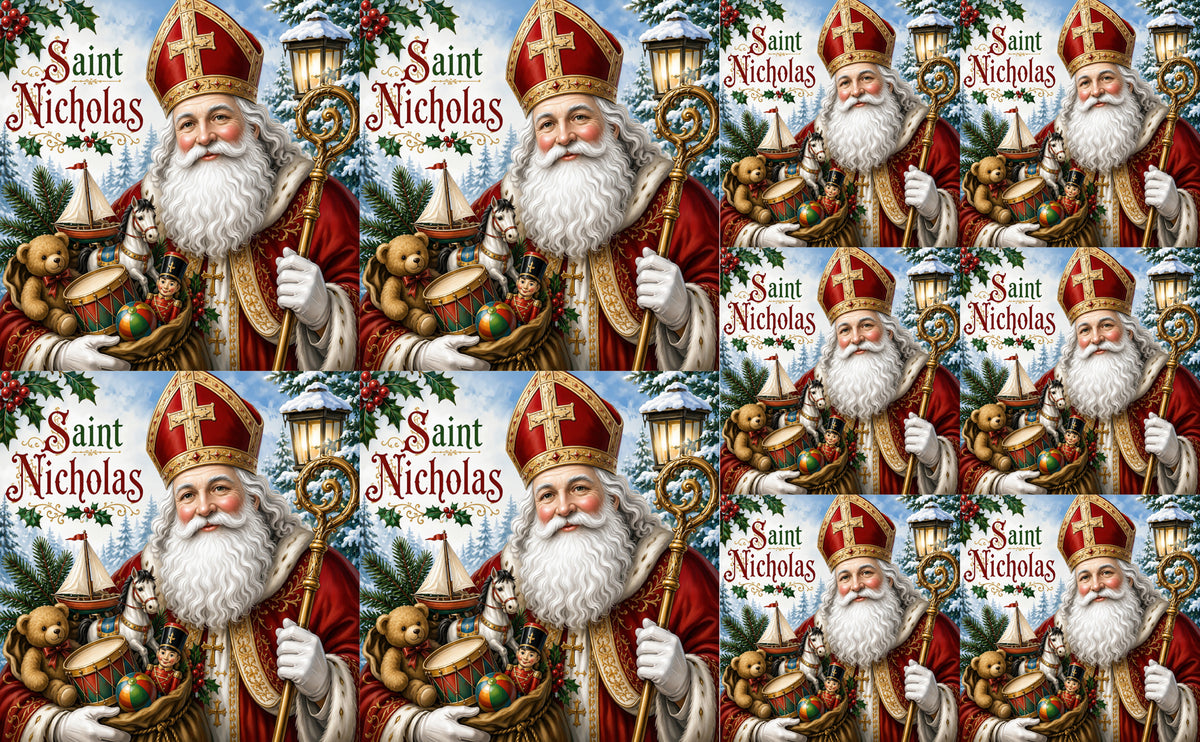 DecoCraft - Studio 1375 - Scenic Tiles Series - Christmas Postcards - St. Nicholas and Christmas Treasures