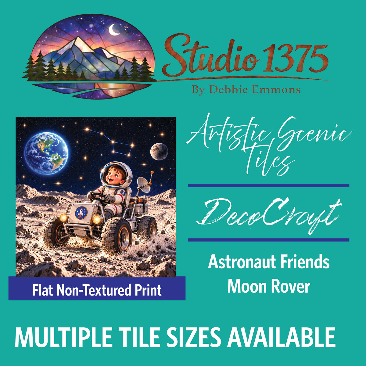 DecoCraft - Studio 1375 - Scenic Tiles Series - Astronaut Friends - Moon Rover