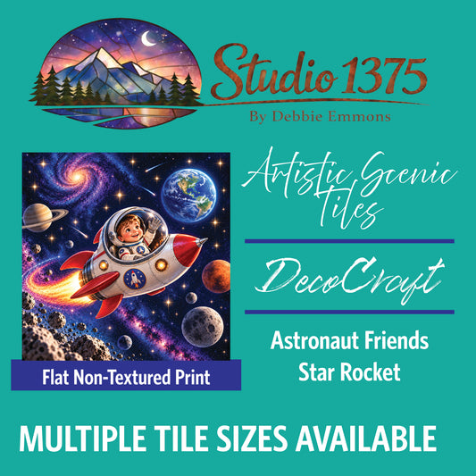 DecoCraft - Studio 1375 - Scenic Tiles Series - Astronaut Friends - Star Rocket