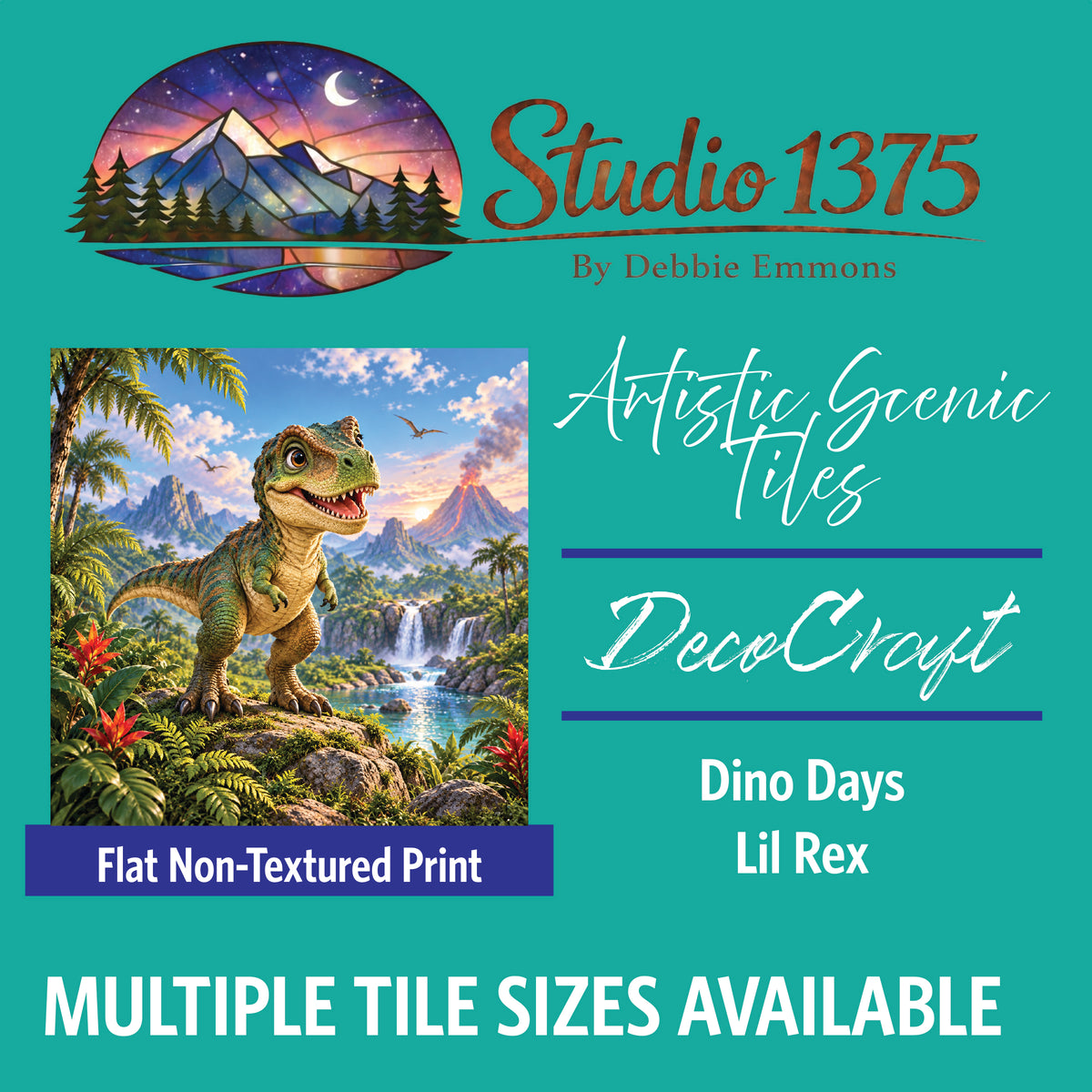 DecoCraft - Studio 1375 - Scenic Tiles Series - Christmas Bedtime -Dino Days - Lil Rex