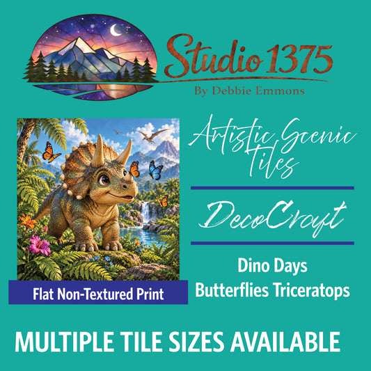 DecoCraft - Studio 1375 - Scenic Tiles Series - Christmas Bedtime -Dino Days - Butterfly Triceratops
