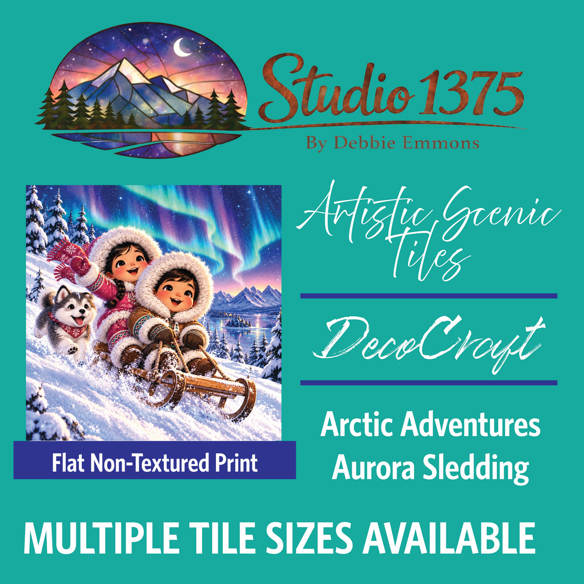 DecoCraft - Studio 1375 - Scenic Tiles Series - Arctic Adventures - Aurora Sledding
