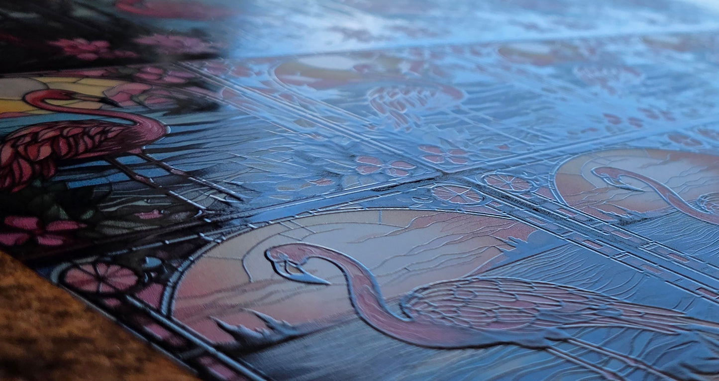 DecoCraft - Scenic Elevated Texture Tiles - Realistic Stained Glass - Flamingo Reflections