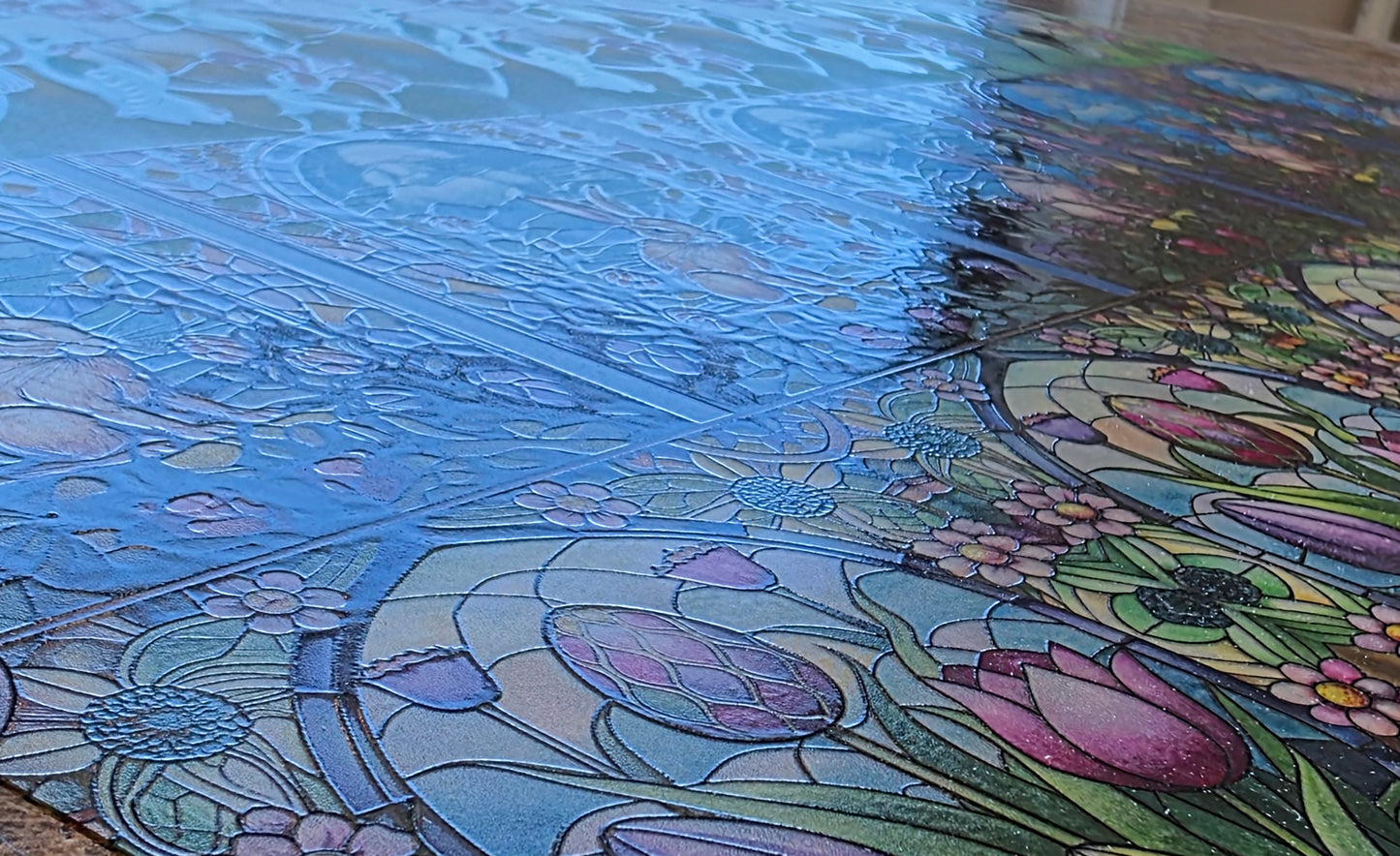 DecoCraft - Elevated Texture - Cherokee Rose - Realistic Stained Glass - Blooms & Bunny