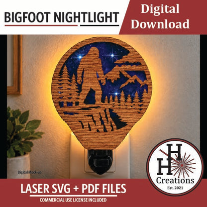 Bigfoot Nightlight SVG File | Laser Cut Digital Download