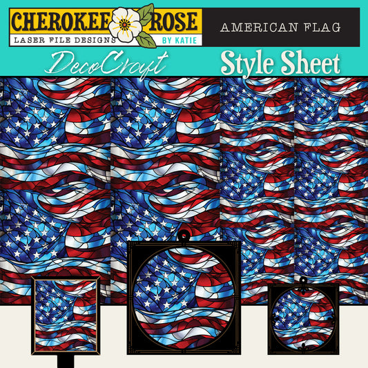 DecoCraft - Elevated Texture - Cherokee Rose - Realistic Stained Glass - American Flag