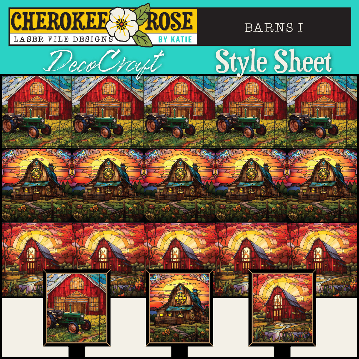 DecoCraft - Elevated Texture - Cherokee Rose - Realistic Stained Glass - Barns I