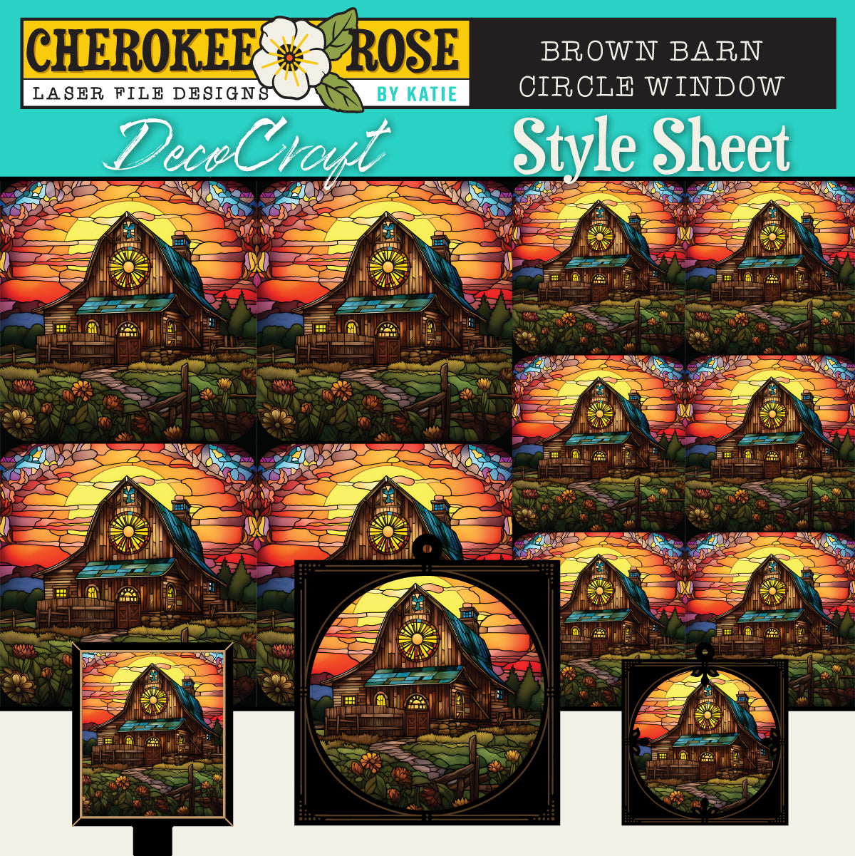 DecoCraft - Elevated Texture - Cherokee Rose - Realistic Stained Glass - Brown Circle Barn