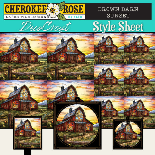 DecoCraft - Elevated Texture - Cherokee Rose - Realistic Stained Glass - Brown Barn Sunset