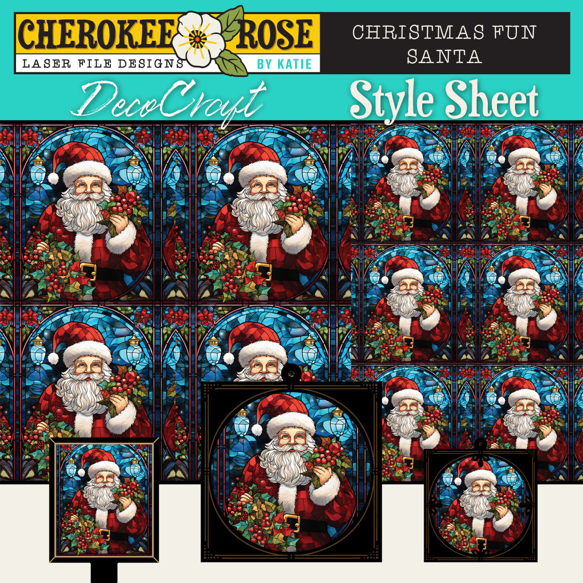 DecoCraft - Elevated Texture - Cherokee Rose - Realistic Stained Glass - Christmas Fun - Santa