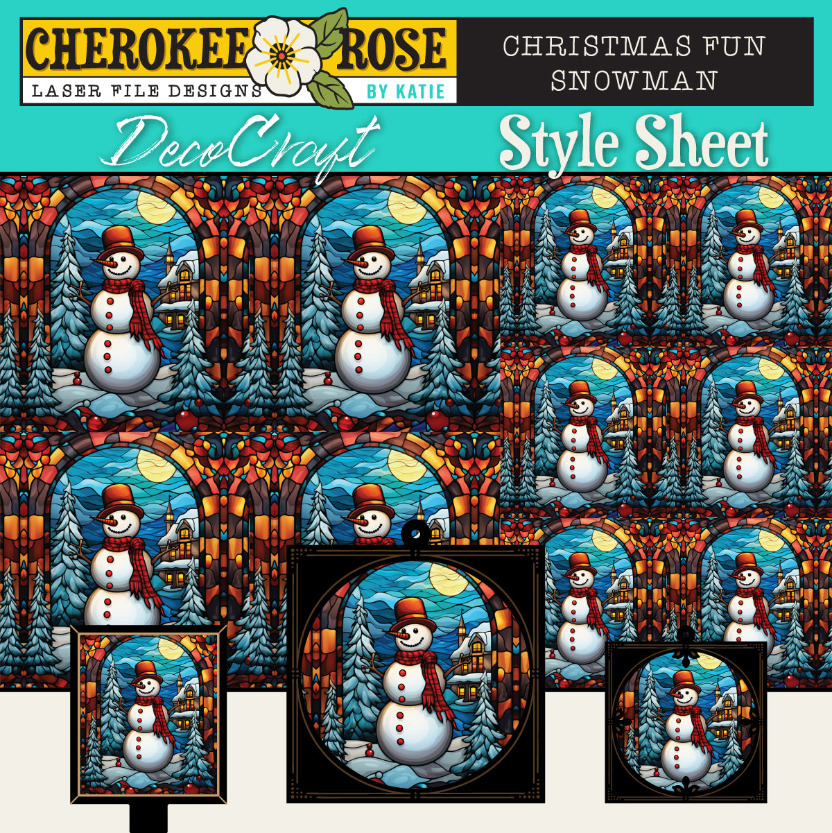 DecoCraft - Elevated Texture - Cherokee Rose - Realistic Stained Glass - Christmas Fun - Snowman