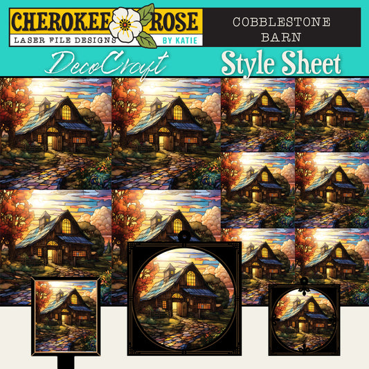 DecoCraft - Elevated Texture - Cherokee Rose - Realistic Stained Glass -Cobblestone Barn