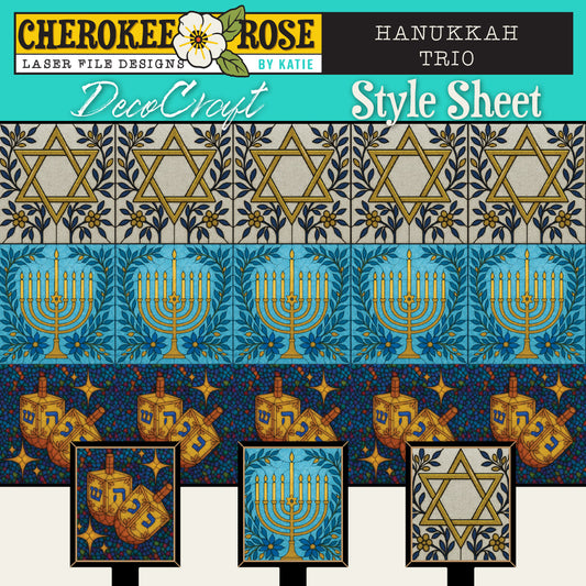 DecoCraft - Elevated Texture - Cherokee Rose - Realistic Stained Glass - Hanukkah Trio