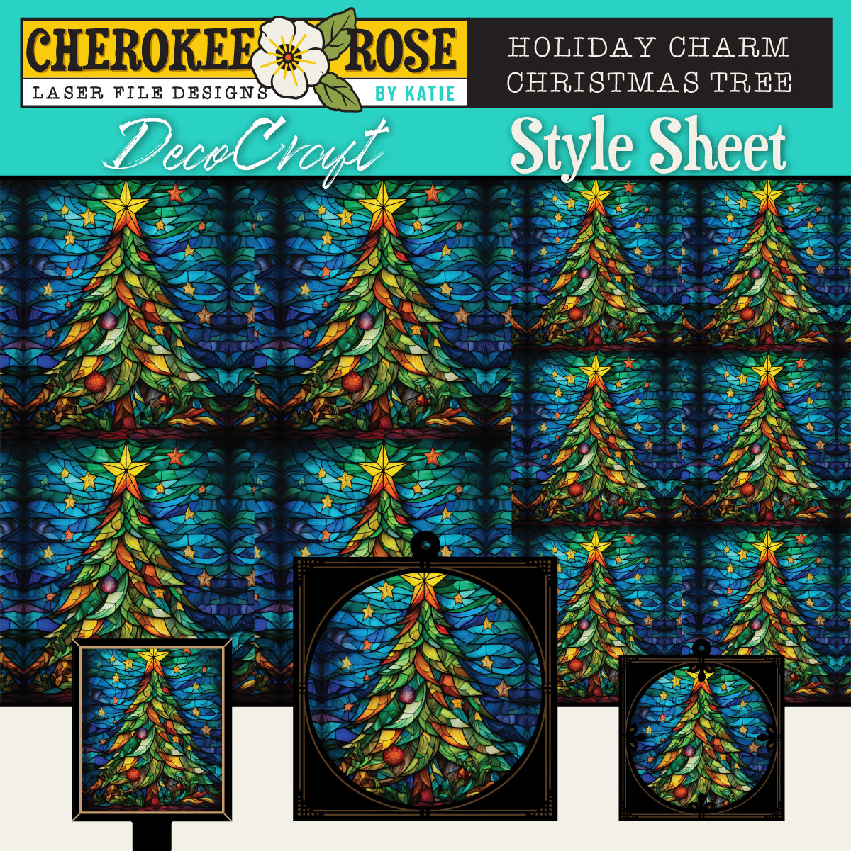 DecoCraft - Elevated Texture - Cherokee Rose - Realistic Stained Glass - Holiday Charm - Christmas Tree