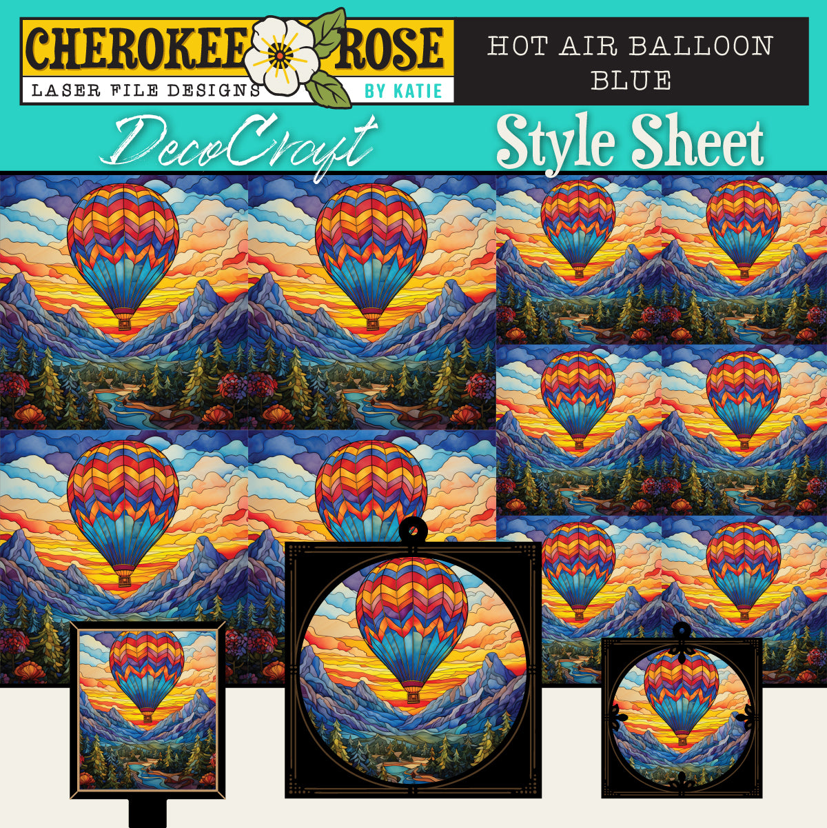 DecoCraft - Elevated Texture - Cherokee Rose - Realistic Stained Glass - Hot Air Balloon - Blue