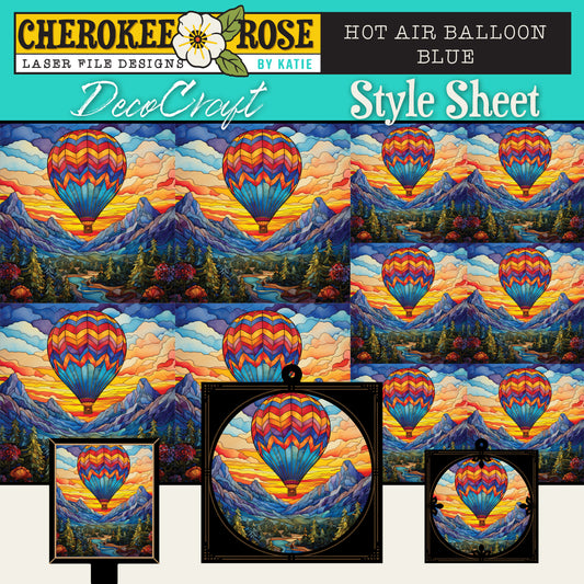 DecoCraft - Elevated Texture - Cherokee Rose - Realistic Stained Glass - Hot Air Balloon - Blue