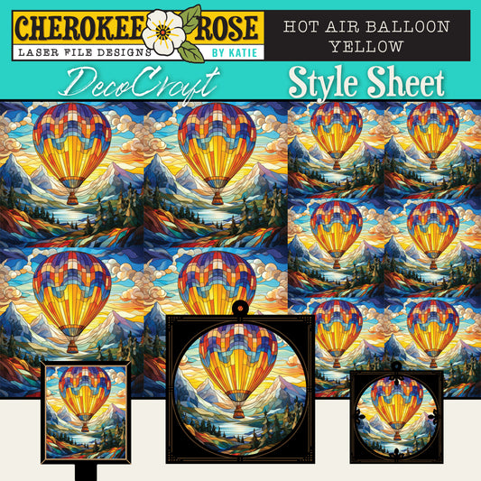 DecoCraft - Elevated Texture - Cherokee Rose - Realistic Stained Glass - Hot Air Balloon - Yellow