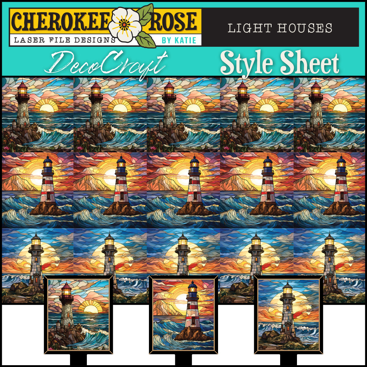 DecoCraft - Elevated Texture - Cherokee Rose - Realistic Stained Glass - Lighthouses