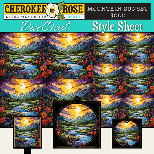 DecoCraft - Elevated Texture - Cherokee Rose - Realistic Stained Glass - Mountain Sunset - Gold