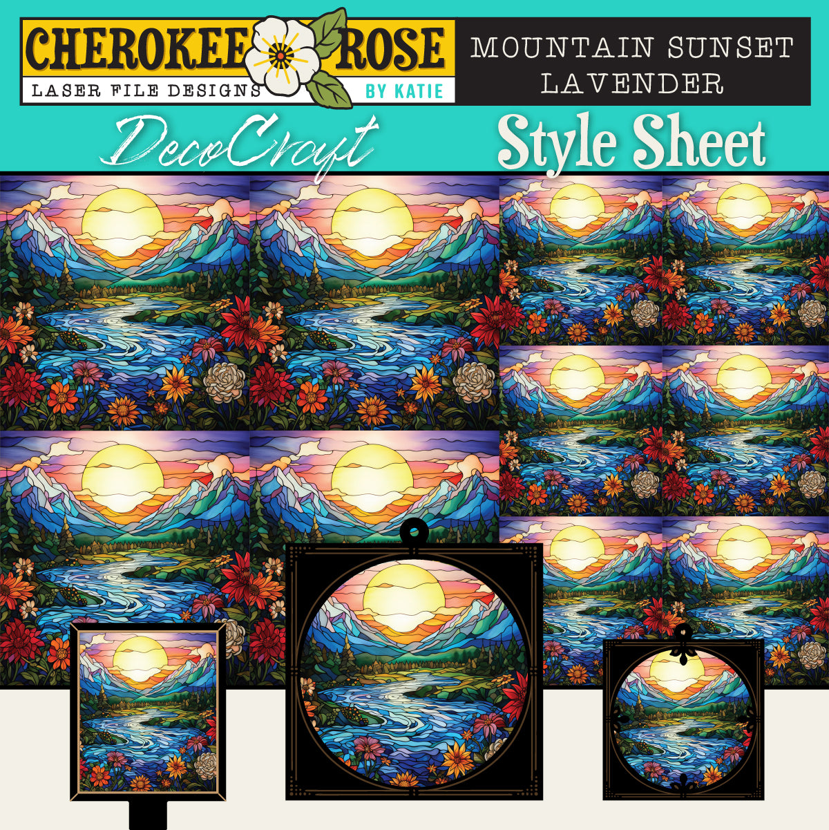 DecoCraft - Elevated Texture - Cherokee Rose - Realistic Stained Glass - Mountain Sunset - Lavender