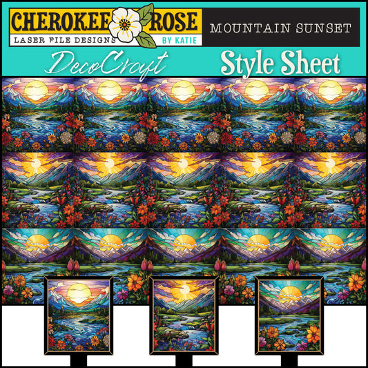 DecoCraft - Elevated Texture - Cherokee Rose - Realistic Stained Glass - Mountain Sunset