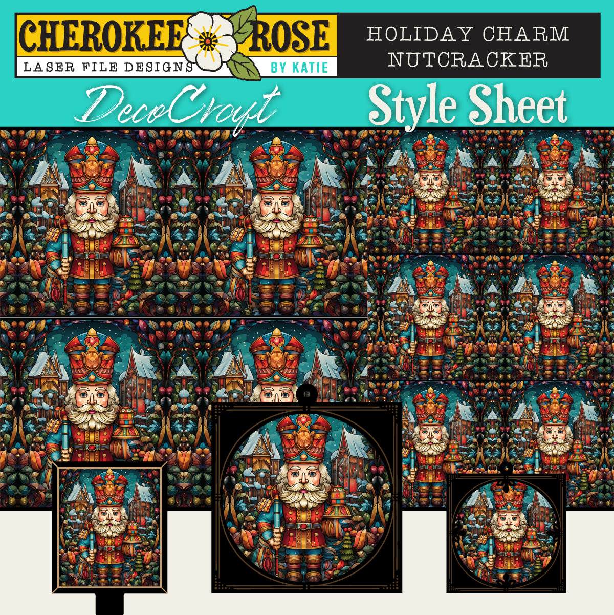 DecoCraft - Elevated Texture - Cherokee Rose - Realistic Stained Glass - Holiday Charm - NutCracker