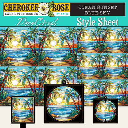 DecoCraft - Elevated Texture - Cherokee Rose - Realistic Stained Glass - Ocean Sunset - Blue Sky