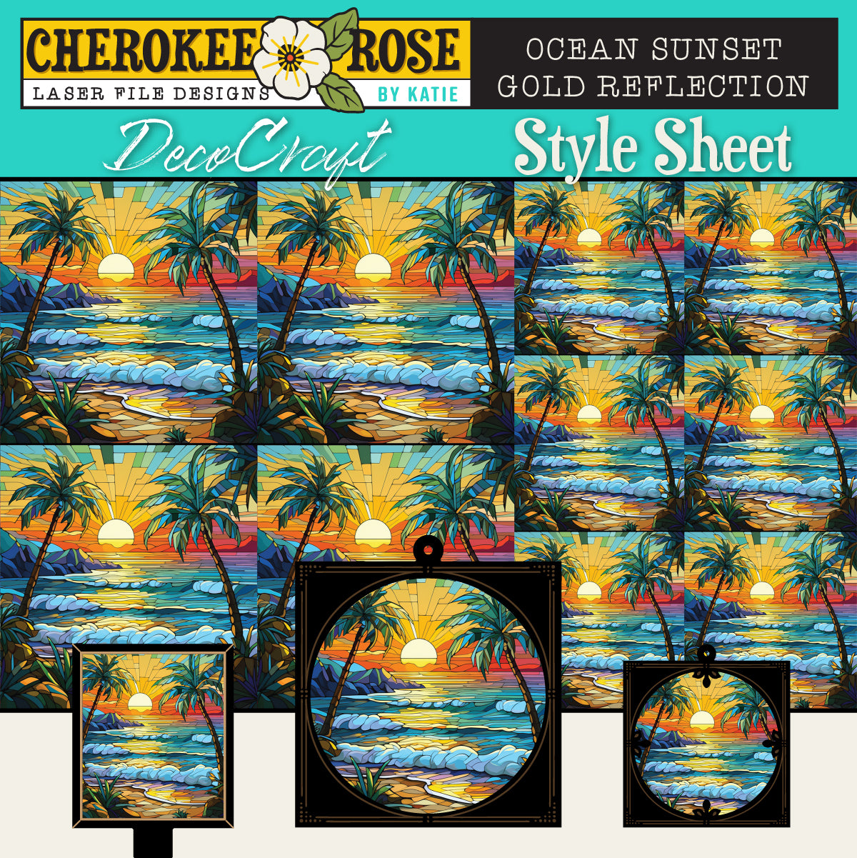 DecoCraft - Elevated Texture - Cherokee Rose - Realistic Stained Glass - Ocean Sunset - Golden Reflection