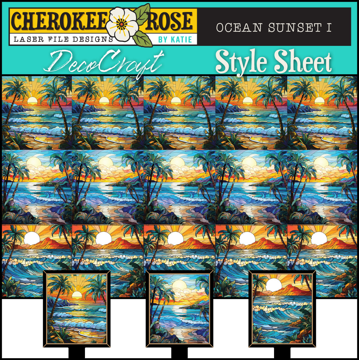 DecoCraft - Elevated Texture - Cherokee Rose - Realistic Stained Glass - Ocean Sunset I
