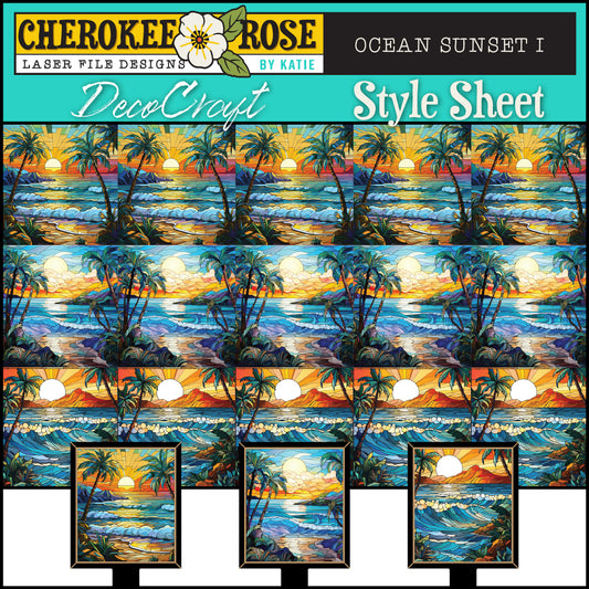 DecoCraft - Elevated Texture - Cherokee Rose - Realistic Stained Glass - Ocean Sunset I