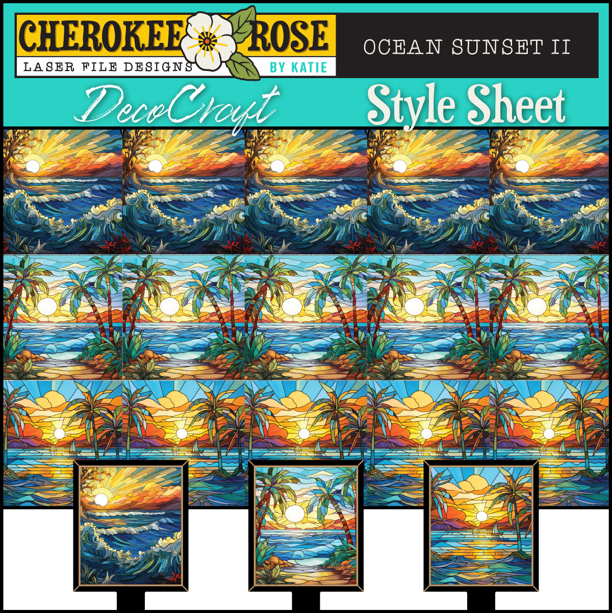 DecoCraft - Elevated Texture - Cherokee Rose - Realistic Stained Glass - Ocean Sunset II