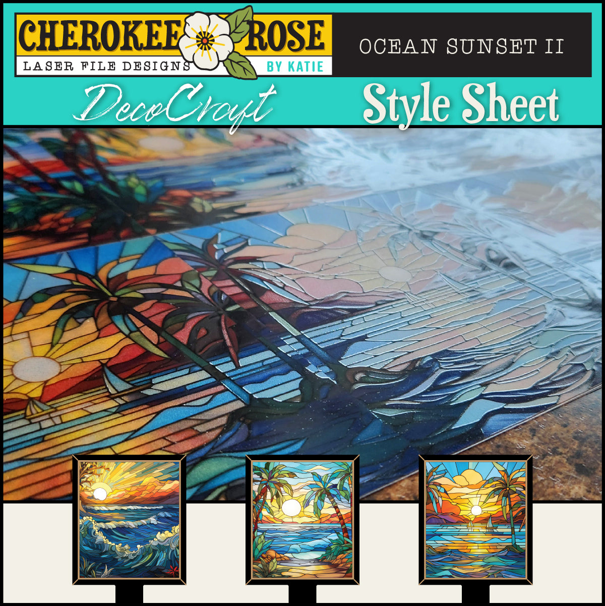 DecoCraft - Elevated Texture - Cherokee Rose - Realistic Stained Glass - Ocean Sunset II
