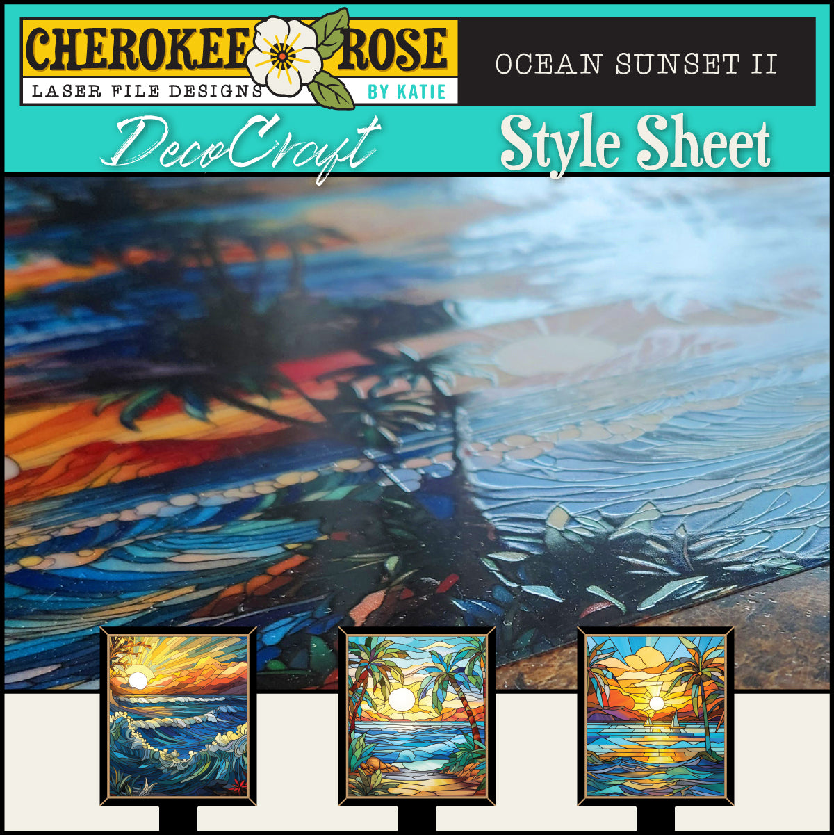DecoCraft - Elevated Texture - Cherokee Rose - Realistic Stained Glass - Ocean Sunset I