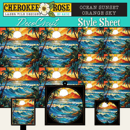 DecoCraft - Elevated Texture - Cherokee Rose - Realistic Stained Glass - Ocean Sunset - Orange Sky