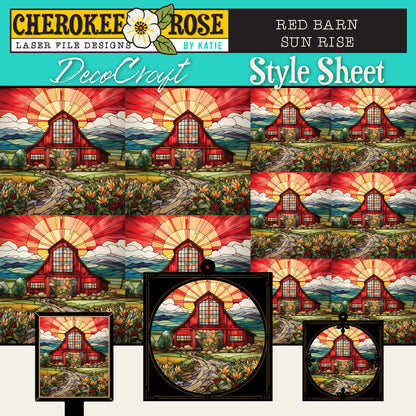 DecoCraft - Elevated Texture - Cherokee Rose - Realistic Stained Glass - Red Barn Sunrise