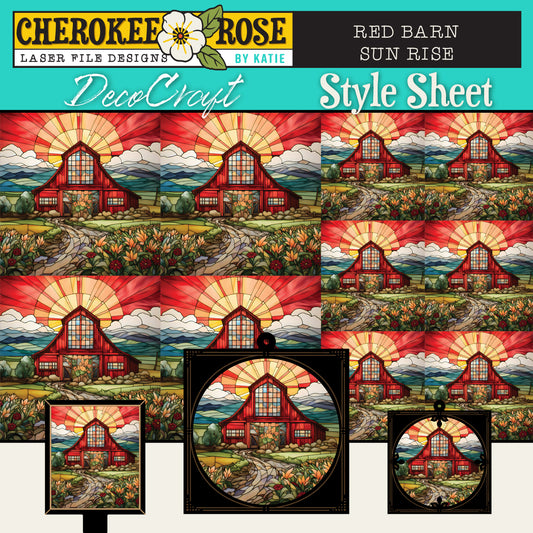 DecoCraft - Elevated Texture - Cherokee Rose - Realistic Stained Glass - Red Barn Sunrise