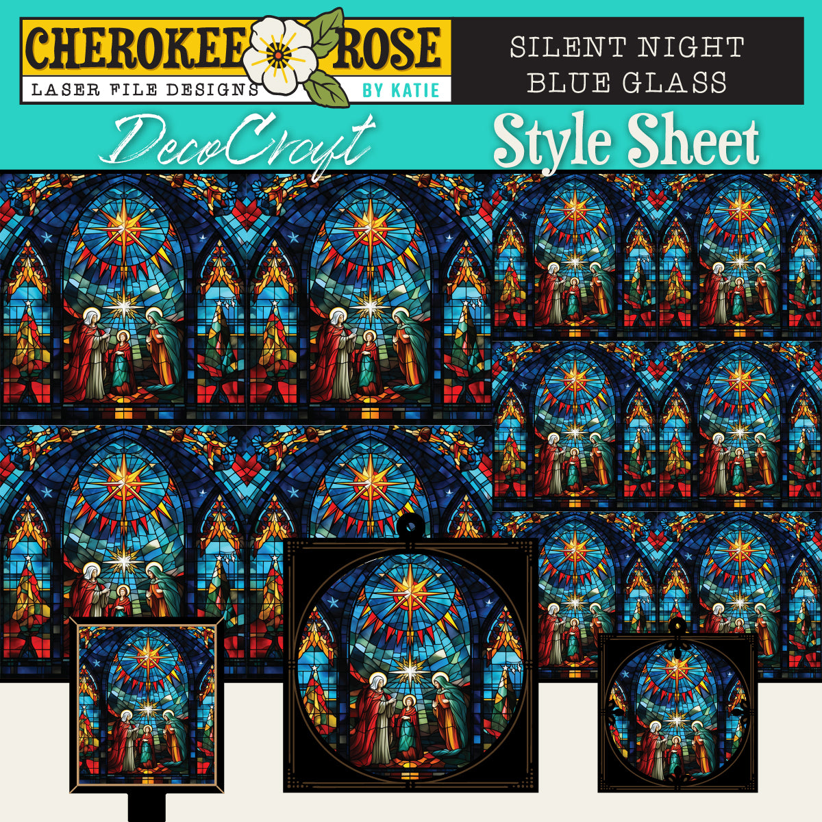 DecoCraft - Elevated Texture - Cherokee Rose - Realistic Stained Glass - Silent Night - Blue Glass
