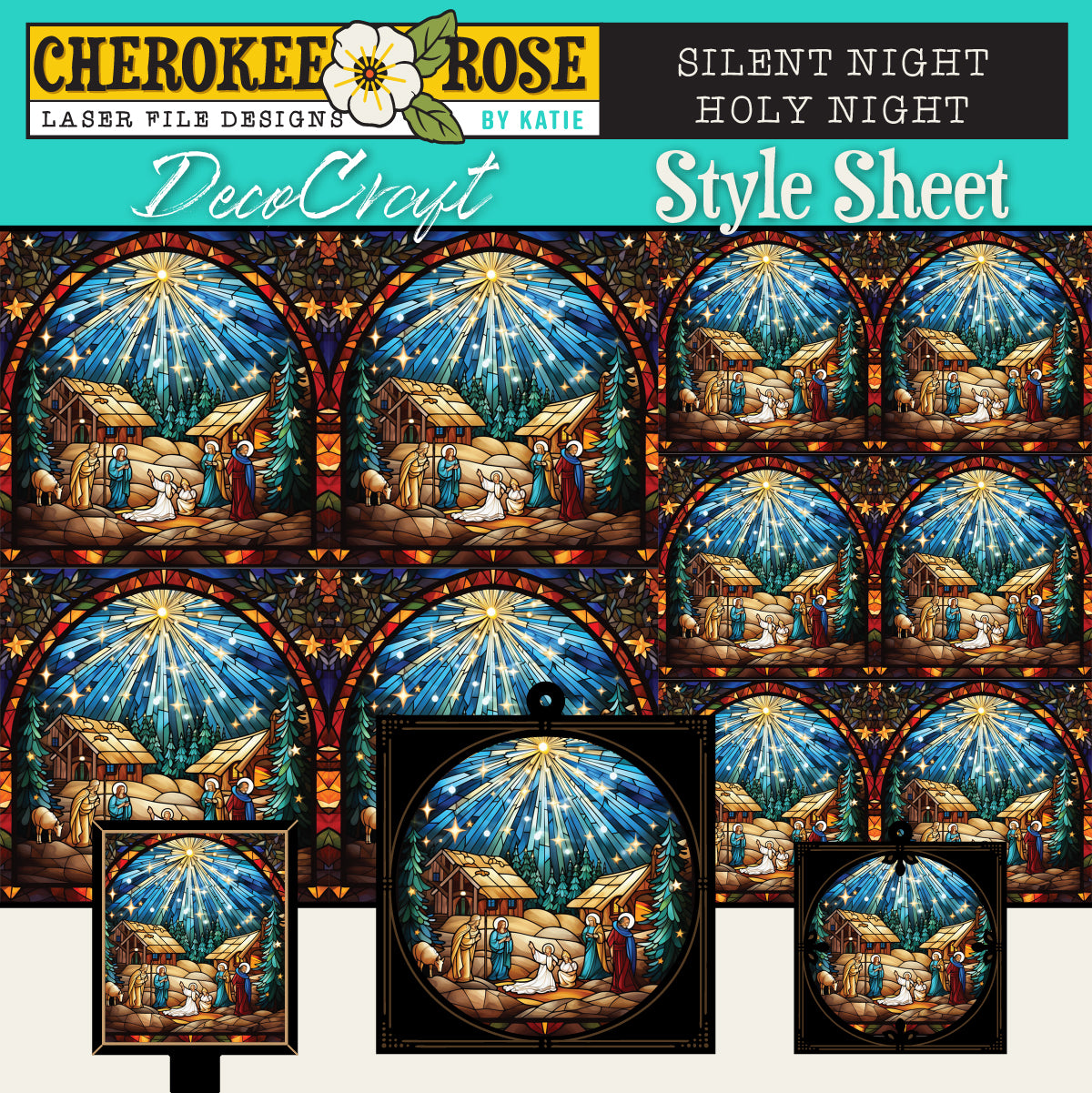 DecoCraft - Elevated Texture - Cherokee Rose - Realistic Stained Glass - Silent Night - Holy Night
