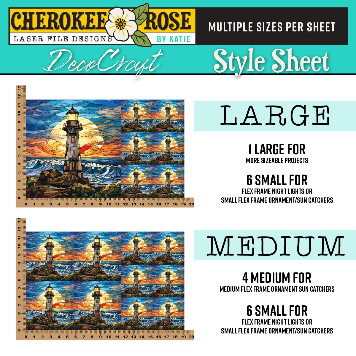 DecoCraft - Elevated Texture - Cherokee Rose - Realistic Stained Glass - Stone Lighthouse