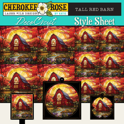 DecoCraft - Elevated Texture - Cherokee Rose - Realistic Stained Glass - Tall Red Barn