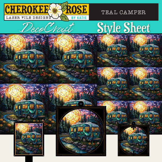 DecoCraft - Elevated Texture - Cherokee Rose - Realistic Stained Glass - Teal Camper