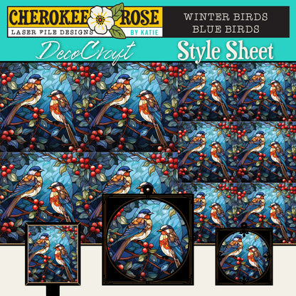 DecoCraft - Elevated Texture - Cherokee Rose - Realistic Stained Glass - Winter Birds - Blue Birds
