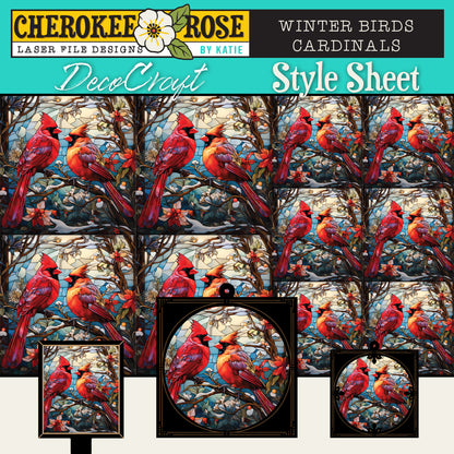 DecoCraft - Elevated Texture - Cherokee Rose - Realistic Stained Glass - Winter Birds - Cardinals