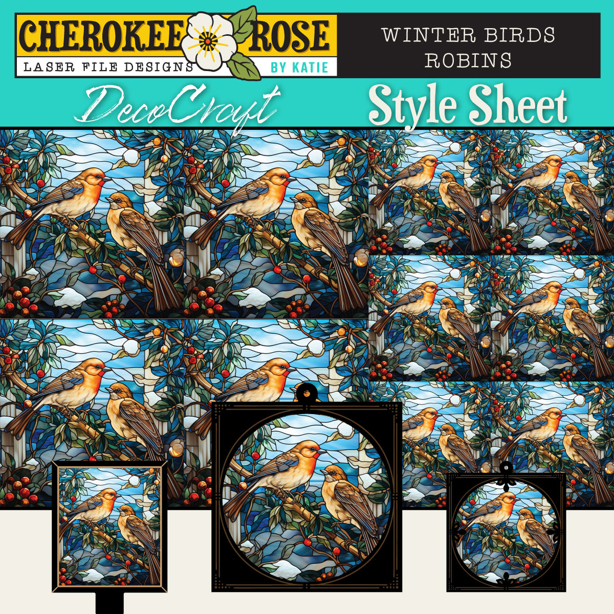 DecoCraft - Elevated Texture - Cherokee Rose - Realistic Stained Glass - Winter Birds -Robins